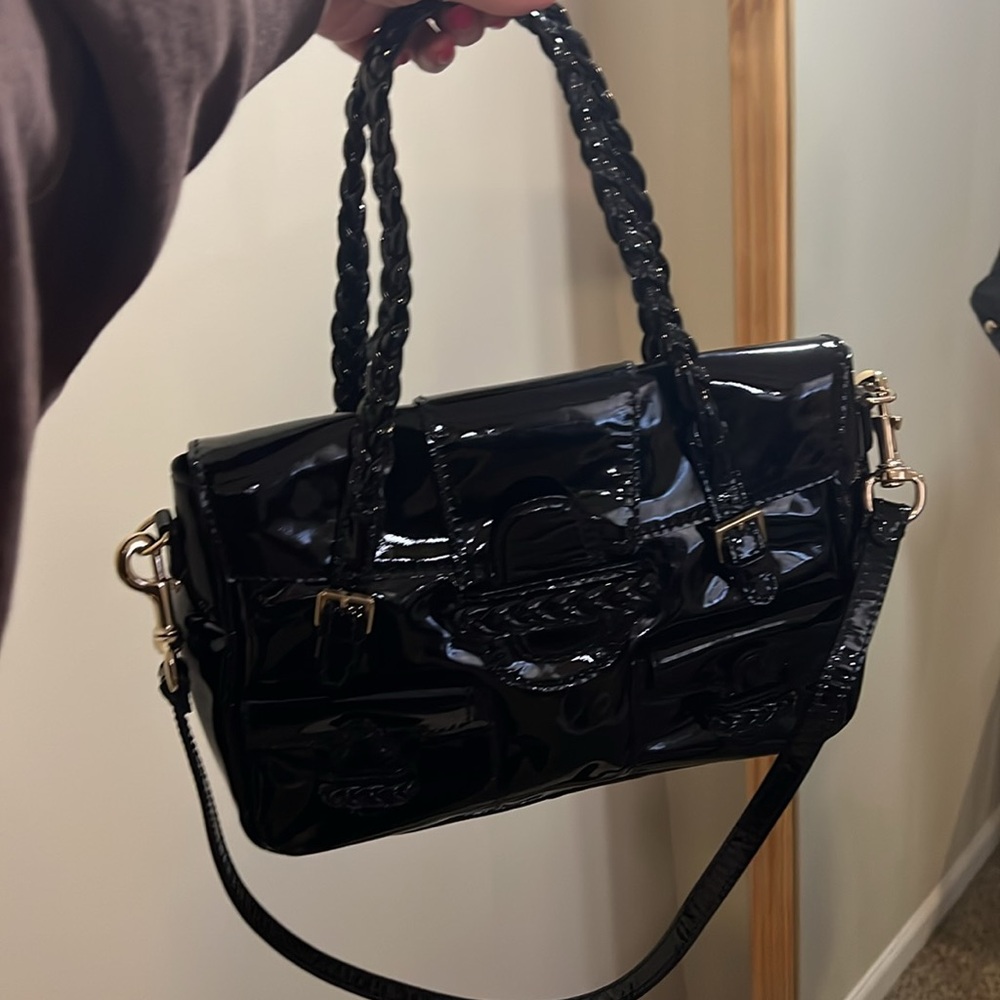 Valentino Patent Leather Braided Shoulder Bag
